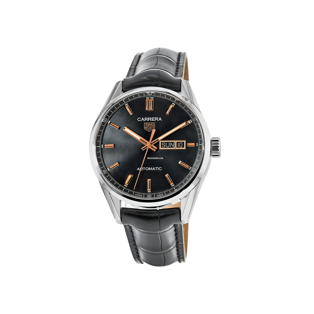Tag Heuer Carrera Day Date Black Dial Black Leather Strap Watch for Men - WBN2013.FC6503 Buy Now By Tag Heuer