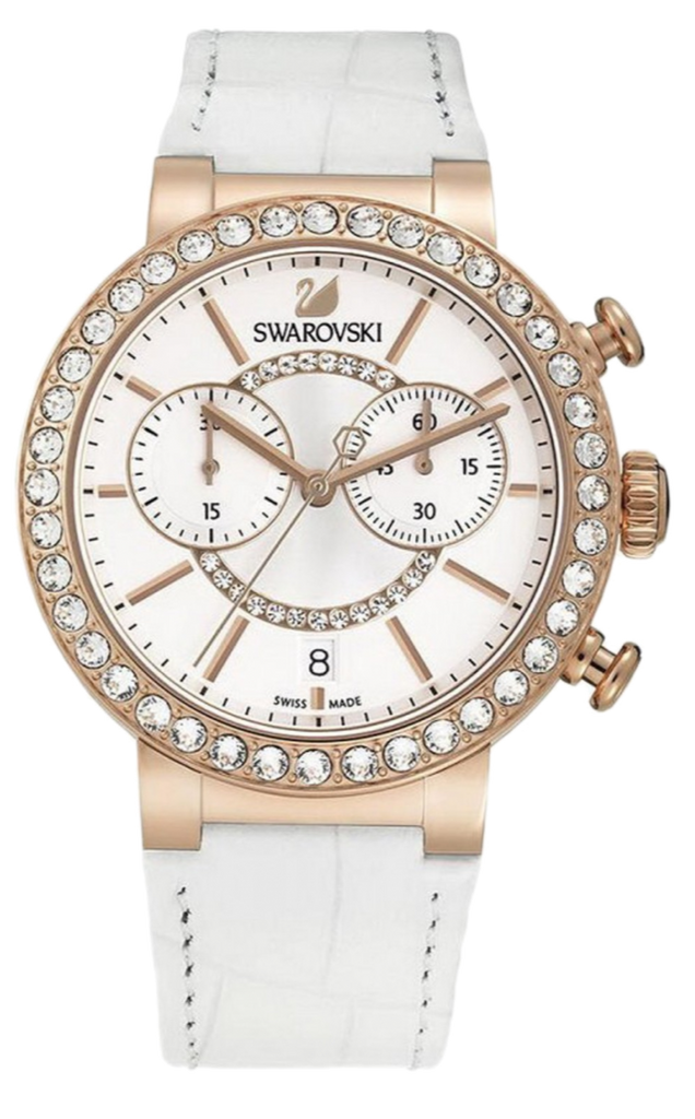 Swarovski Citra Sphere Chrono White Dial White Leather Strap Watch for Women - 5080602 Buy Now By Swarovski