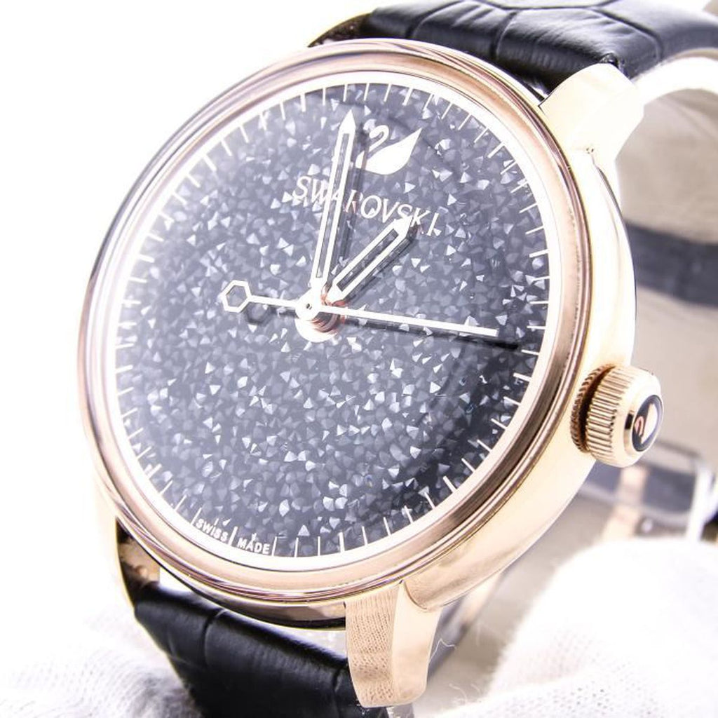Swarovski Crystalline Hours Black Dial Black Leather Strap Watch for Women - 5295377 Buy Now By Swarovski