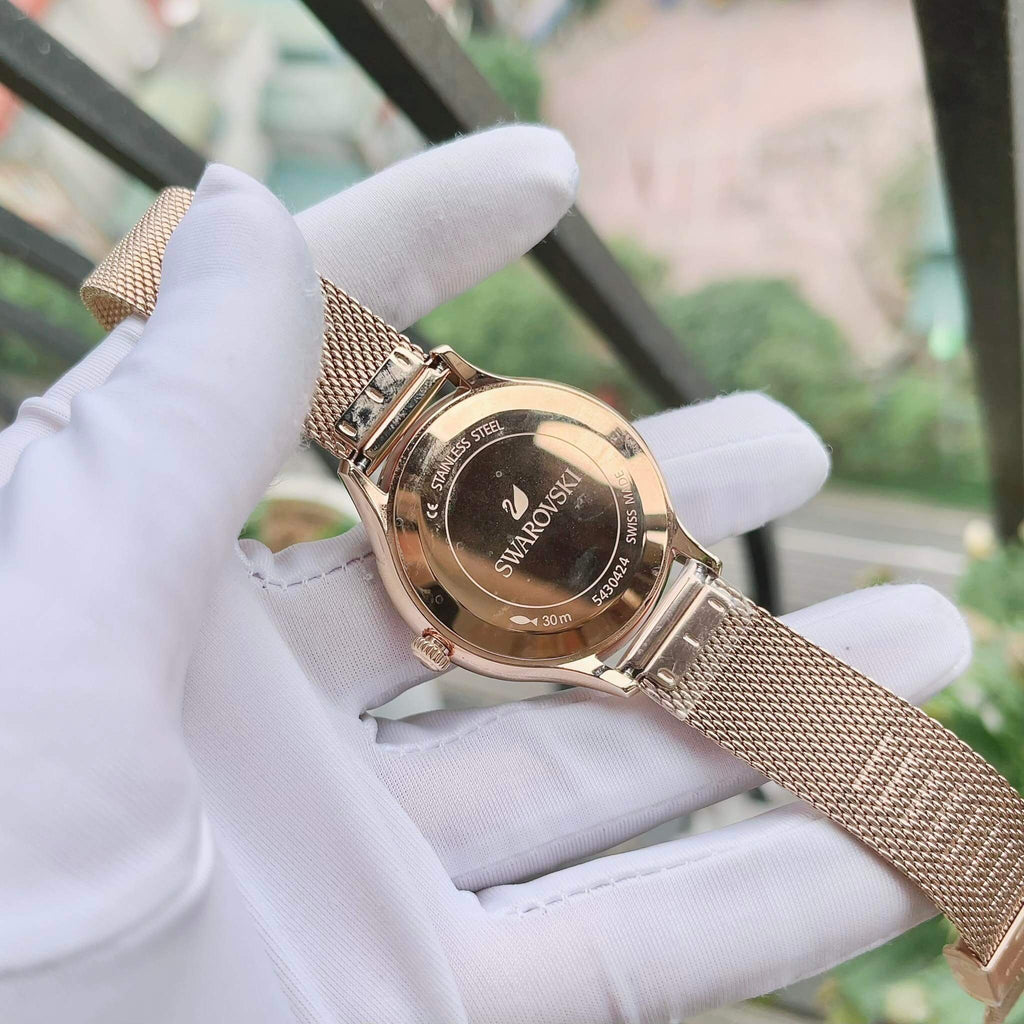 Swarovski Octea Nova Black Dial Rose Gold Mesh Bracelet Watch for Women - 5430424 Buy Now By Swarovski