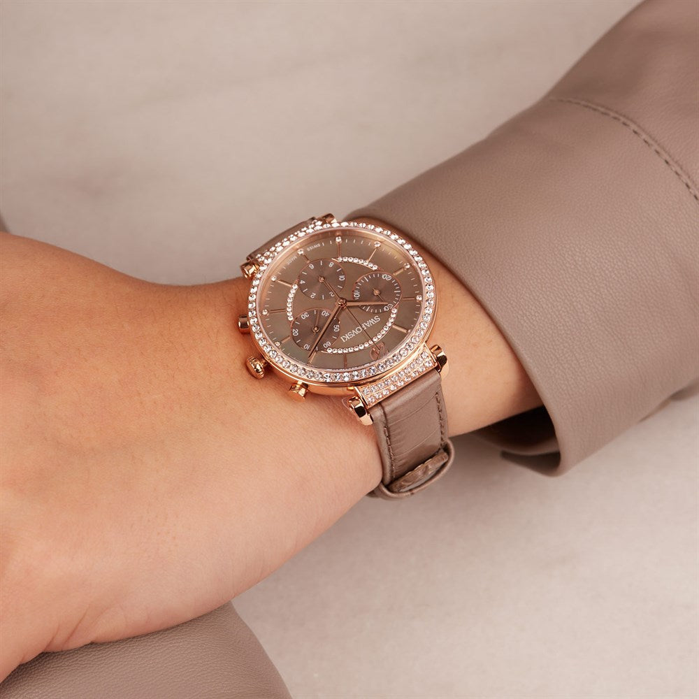 Swarovski Passage Chrono Grey Dial Grey Leather Strap Watch for Women - 5580348 Buy Now By Swarovski