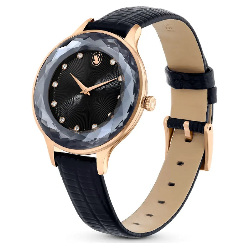 Swarovski Octea Nova Black Dial Black Leather Strap Watch for Women - 5650033 Buy Now By Swarovski