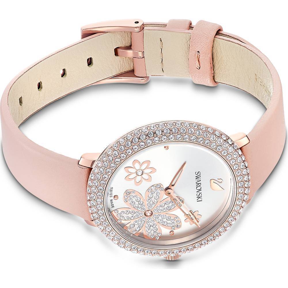 Swarovski Crystal Frost White Dial Pink Leather Strap Watch for Women - 5519223 Buy Now By Swarovski