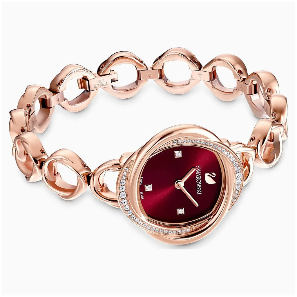 Swarovski Crystal Flower Red Dial Rose Gold Steel Strap Watch for Women - 5552783 Buy Now By Swarovski