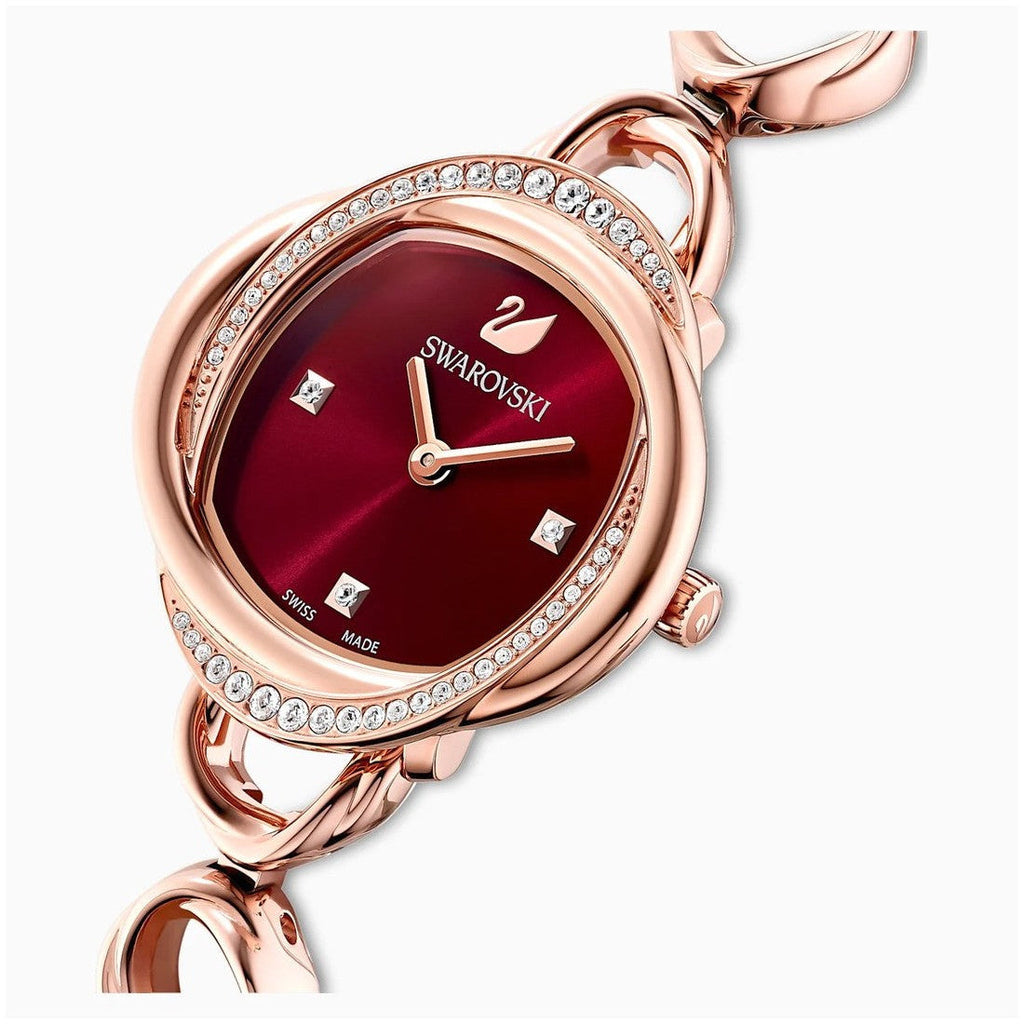 Swarovski Crystal Flower Red Dial Rose Gold Steel Strap Watch for Women - 5552783 Buy Now By Swarovski