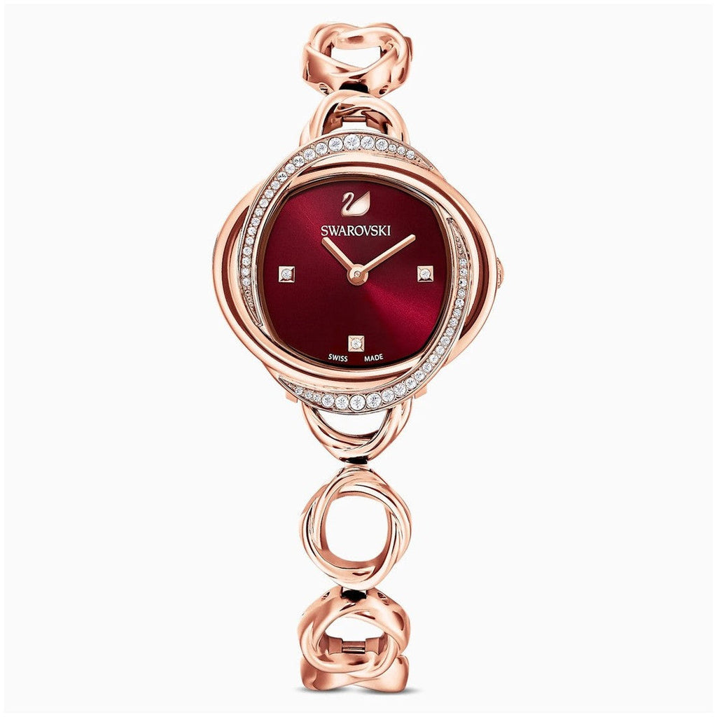 Swarovski Crystal Flower Red Dial Rose Gold Steel Strap Watch for Women - 5552783 Buy Now By Swarovski