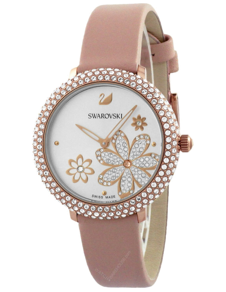 Swarovski Crystal Frost White Dial Pink Leather Strap Watch for Women - 5519223 Buy Now By Swarovski