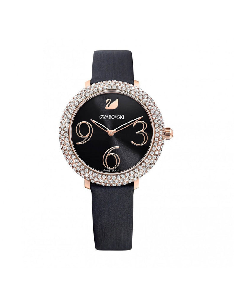 Swarovski Crystal Frost Black Dial Black Leather Strap Watch for Women - 5484058 Buy Now By Swarovski