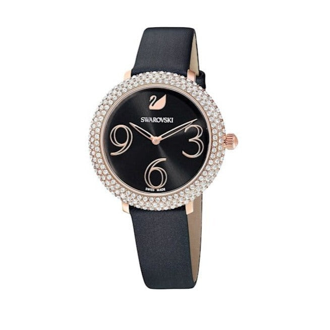 Swarovski Crystal Frost Black Dial Black Leather Strap Watch for Women - 5484058 Buy Now By Swarovski