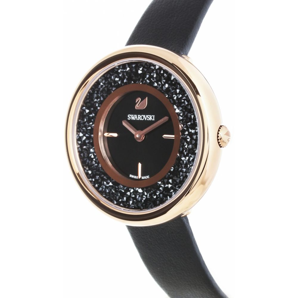 Swarovski Crystalline Pure Black Dial Black Leather Strap Watch for Women - 5275043 Buy Now By Swarovski