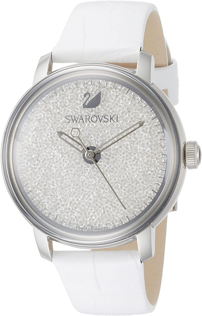 Swarovski Crystalline Hours Silver Dial White Leather Strap Watch for Women - 5295383 Buy Now By Swarovski