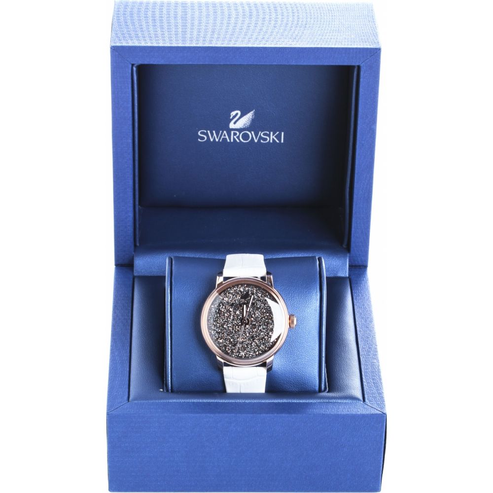 Swarovski Crystalline Hours Quartz Grey Dial Black Leather Strap Watch for Women - 5344635 Buy Now By Swarovski