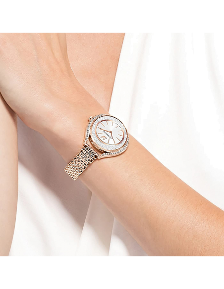 Swarovski Crystalline Aura Silver Dial Rose Gold Steel Strap Watch for Women - 5519459 Buy Now By Swarovski