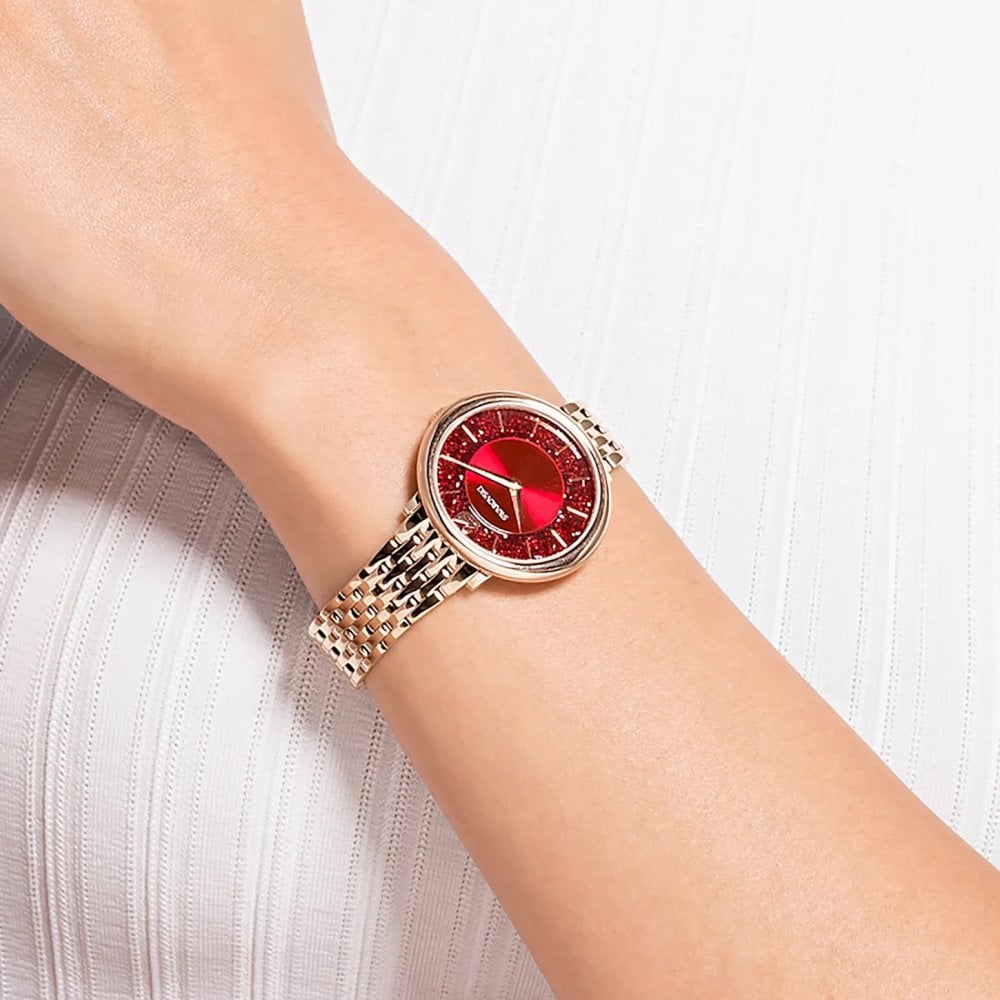 Swarovski Crystalline Chic Red Dial Rose Gold Steel Strap Watch for Women - 5547608 Buy Now By Swarovski
