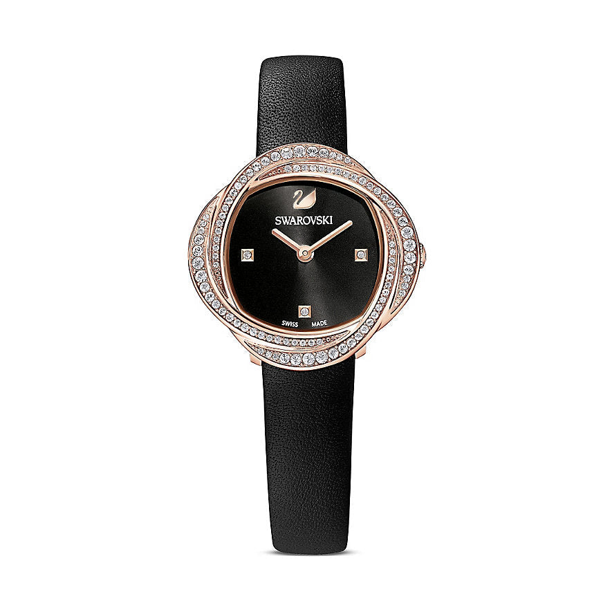 Swarovski Crystal Flower Black Dial Black Leather Strap Watch for Women - 5552421 Buy Now By Swarovski