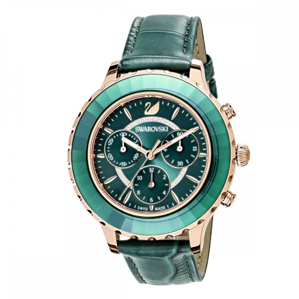 Swarovski Octea Lux Chrono Emerald Green Dial Green Leather Strap Watch for Women - 5452498 Buy Now By Swarovski