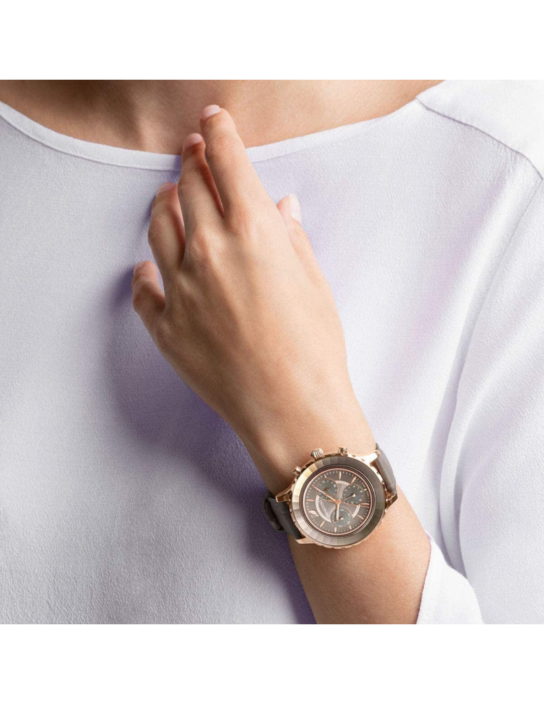 Swarovski Octea Lux Chrono Grey Dial Grey Leather Strap Watch for Women - 5452495 Buy Now By Swarovski