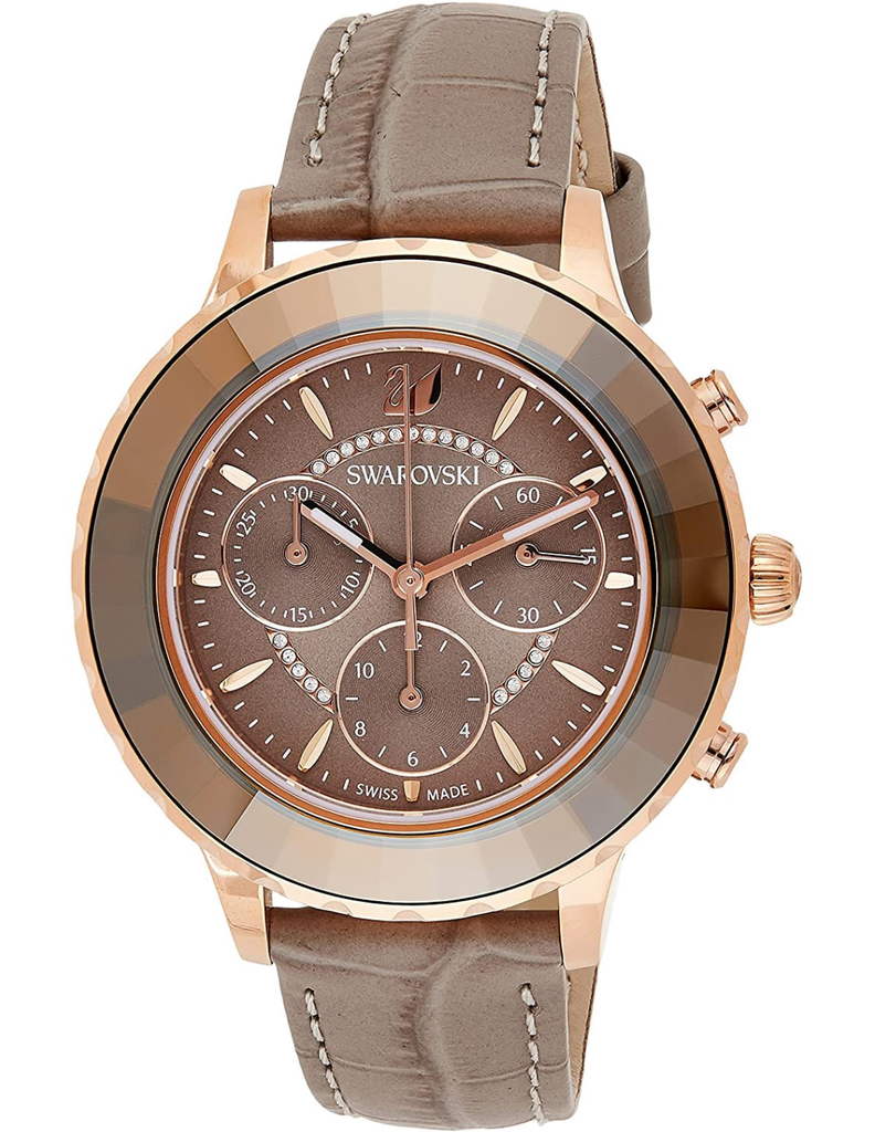 Swarovski Octea Lux Chrono Grey Dial Grey Leather Strap Watch for Women - 5452495 Buy Now By Swarovski