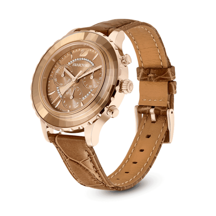 Swarovski Octea Lux Chrono Brown Gold Dial Brown Leather Strap Watch for Women - 5632260 Buy Now By Swarovski