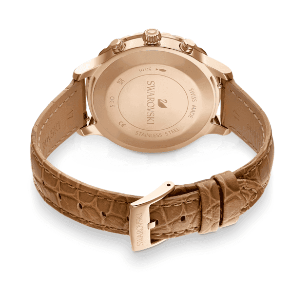 Swarovski Octea Lux Chrono Brown Gold Dial Brown Leather Strap Watch for Women - 5632260 Buy Now By Swarovski