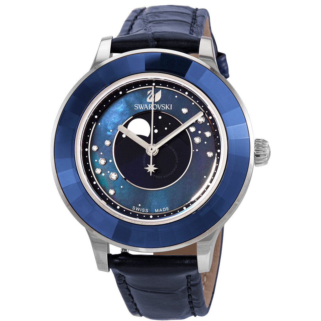Swarovski Octea Lux Moon Crystal Blue Dial Blue Leather Strap Watch for Women - 5516305 Buy Now By Swarovski