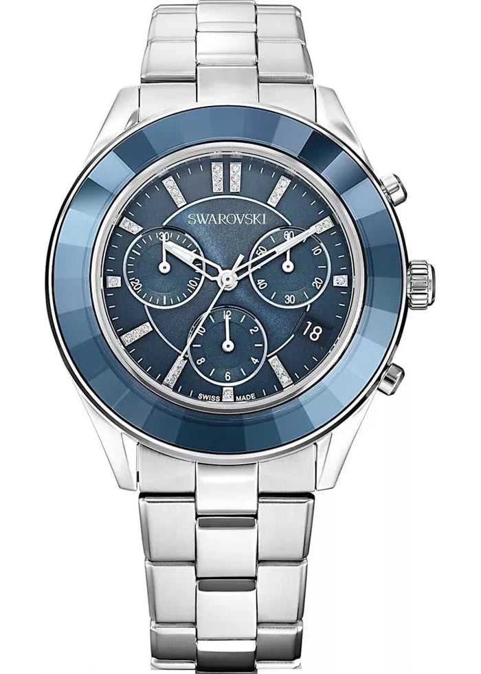 Swarovski Octea Lux Sport Chronograph Blue Dial Silver Steel Strap Watch for Women - 5610481 Buy Now By Swarovski