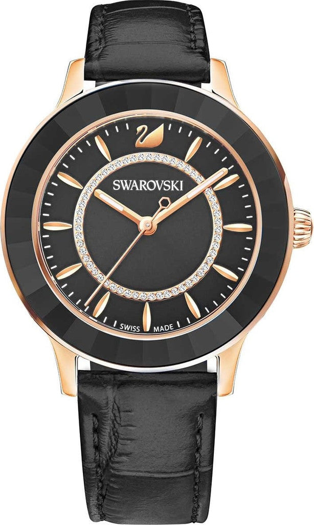 Swarovski Octea Lux Black Dial Black Leather Strap Watch for Women - 5414410 Buy Now By Swarovski