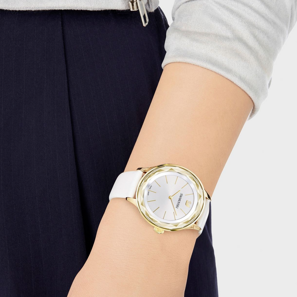 Swarovski Octea Nova Quartz White Dial White Leather Strap Watch for Women - 5295337 Buy Now By Swarovski