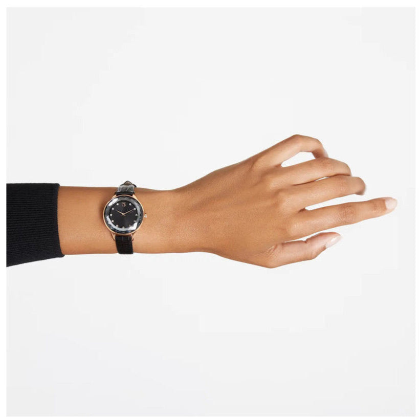 Swarovski Octea Nova Black Dial Black Leather Strap Watch for Women - 5650033 Buy Now By Swarovski