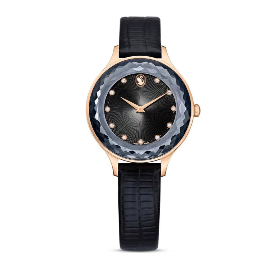Swarovski Octea Nova Black Dial Black Leather Strap Watch for Women - 5650033 Buy Now By Swarovski