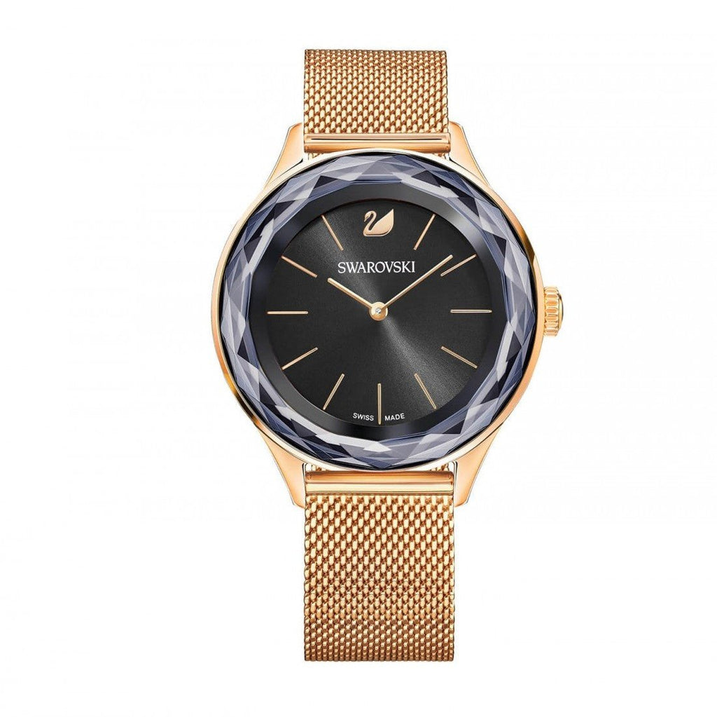 Swarovski Octea Nova Black Dial Rose Gold Mesh Bracelet Watch for Women - 5430424 Buy Now By Swarovski
