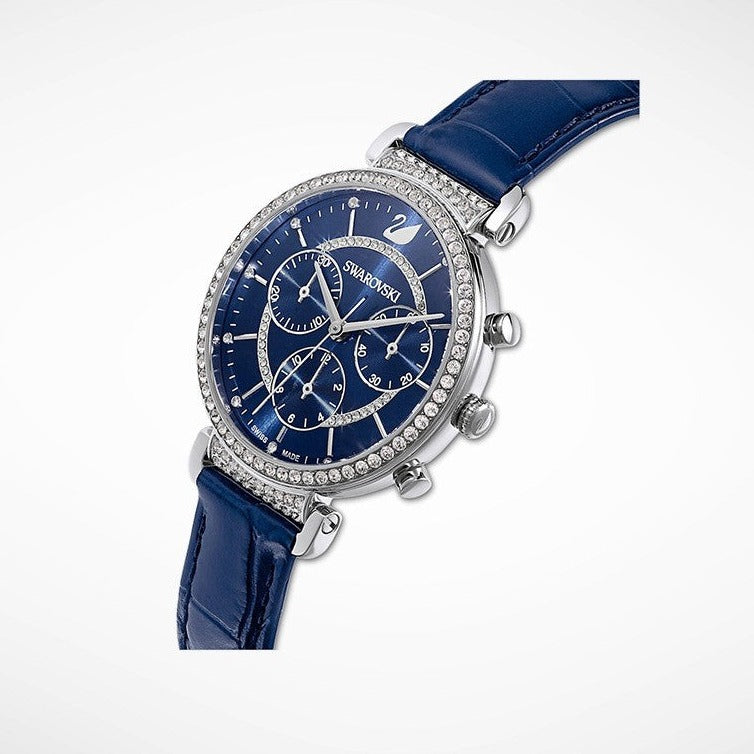 Swarovski Passage Chrono Crystal Blue Dial Blue Leather Strap Watch for Women - 5580342 Buy Now By Swarovski