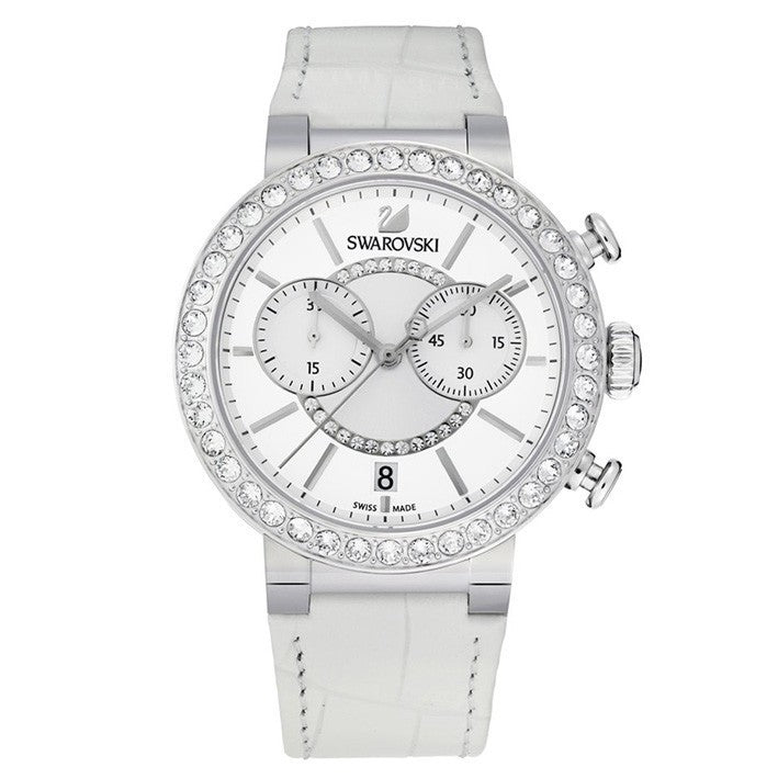 Swarovski Citra Sphere Chronograph White Dial White Leather Strap Watch for Women - 5027127 Buy Now By Swarovski