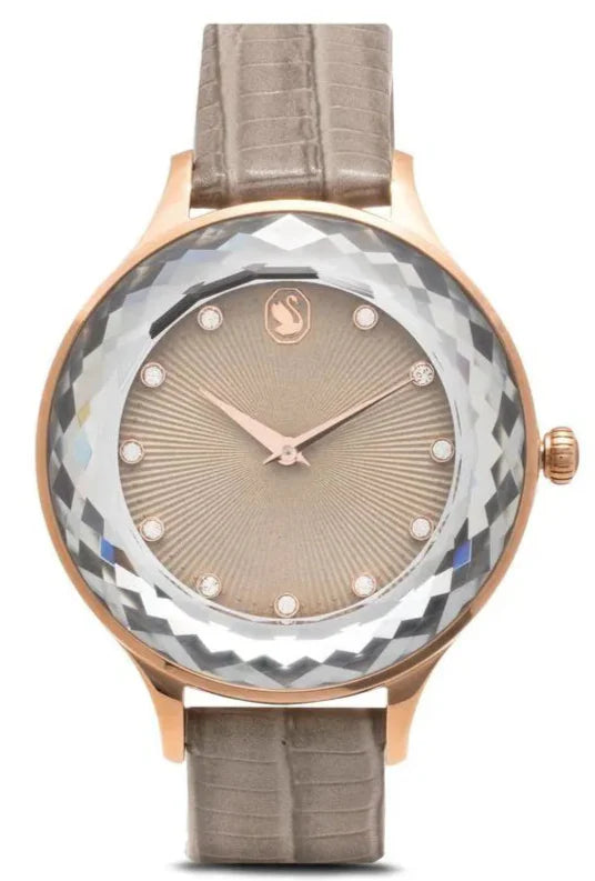 Swarovski Octea Nova Beige Dial Grey Leather Strap Watch for Women - 5649999 Buy Now By Swarovski