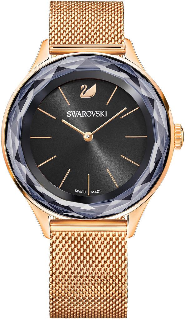 Swarovski Octea Nova Black Dial Rose Gold Mesh Bracelet Watch for Women - 5430424 Buy Now By Swarovski