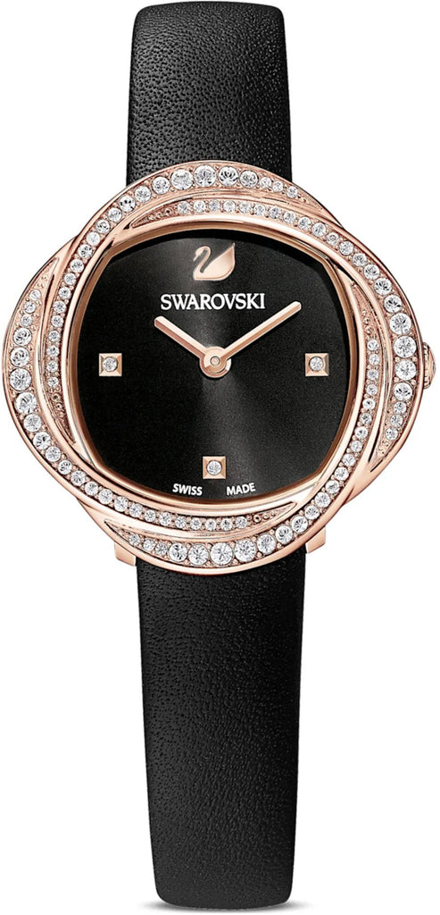 Swarovski Crystal Flower Black Dial Black Leather Strap Watch for Women - 5552421 Buy Now By Swarovski