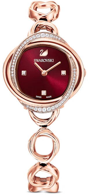 Swarovski Crystal Flower Red Dial Rose Gold Steel Strap Watch for Women - 5552783 Buy Now By Swarovski