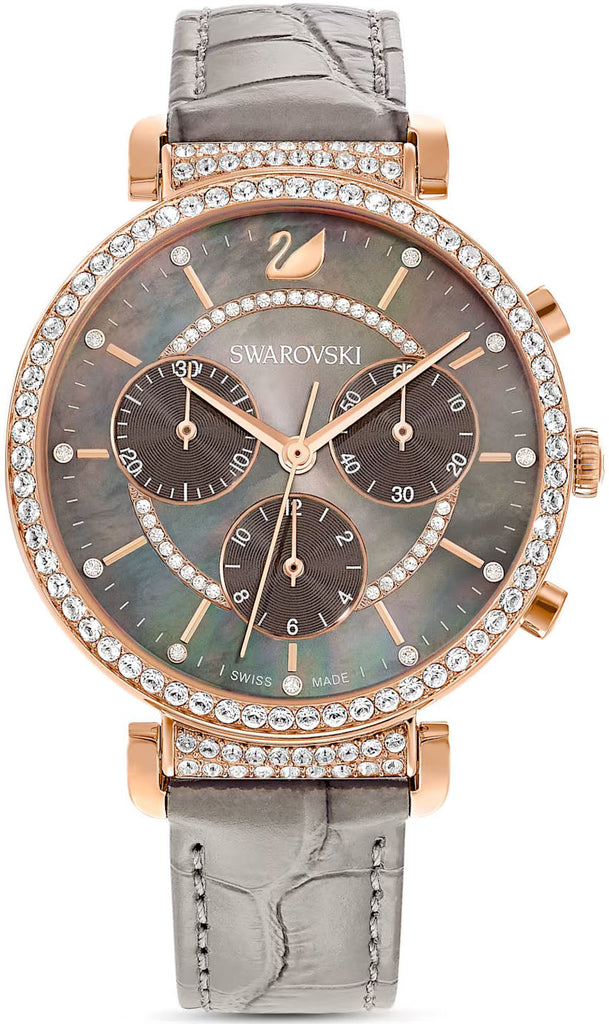 Swarovski Passage Chrono Grey Dial Grey Leather Strap Watch for Women - 5580348 Buy Now By Swarovski