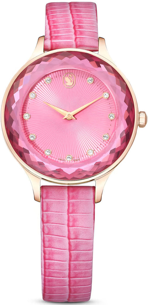 Swarovski Octea Nova Pink Dial Pink Leather Strap Watch for Women - 5650030 Buy Now By Swarovski