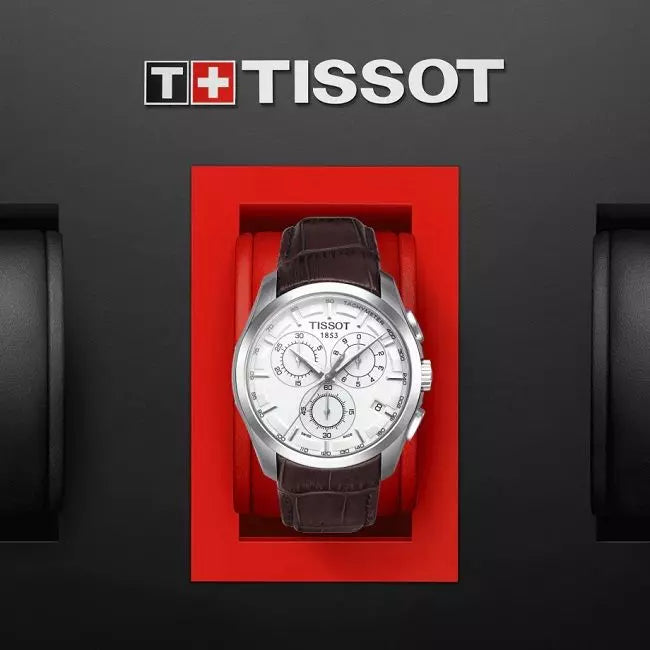 Tissot Couturier Chronograph White Dial Brown Leather Strap Watch For Men - T035.617.16.031.00 Buy Now By Tissot