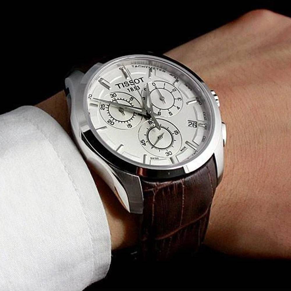 Tissot Couturier Chronograph White Dial Brown Leather Strap Watch For Men - T035.617.16.031.00 Buy Now By Tissot