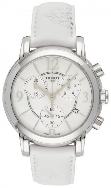 Tissot Dressport Chronograph Mother of Pearl Dial White Leather Strap Watch for Women - T050.217.17.117.00 Buy Now By Tissot