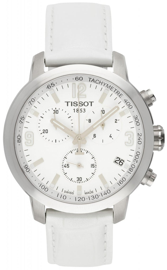 Tissot PRC 200 Chronograph White Dial White Leather Strap Watch For Men - T055.417.16.017.00 Buy Now By Tissot