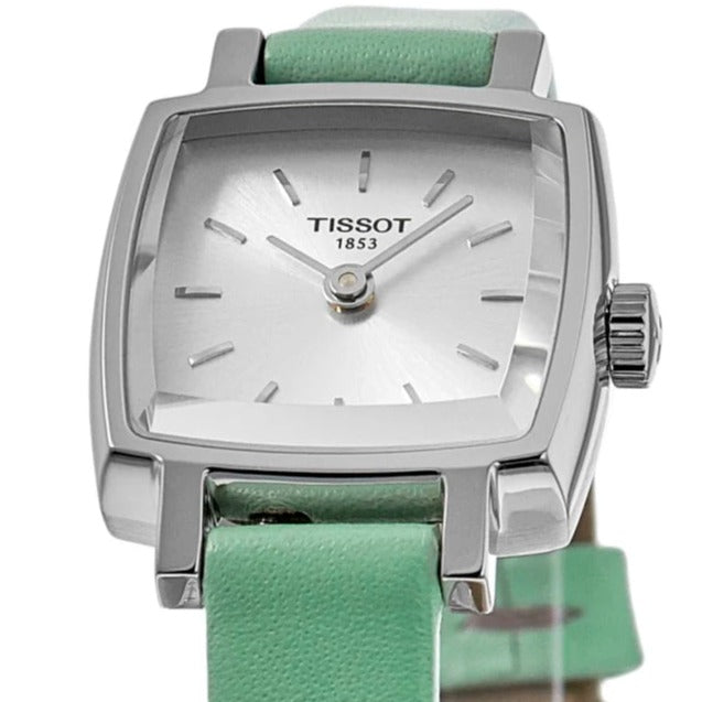 Tissot T Lady Lovely Square Silver Dial Light Green Leather Strap Watch for Women - T058.109.16.031.01 Buy Now By Tissot