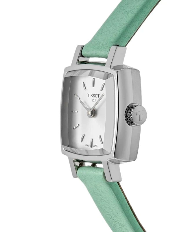 Tissot T Lady Lovely Square Silver Dial Light Green Leather Strap Watch for Women - T058.109.16.031.01 Buy Now By Tissot