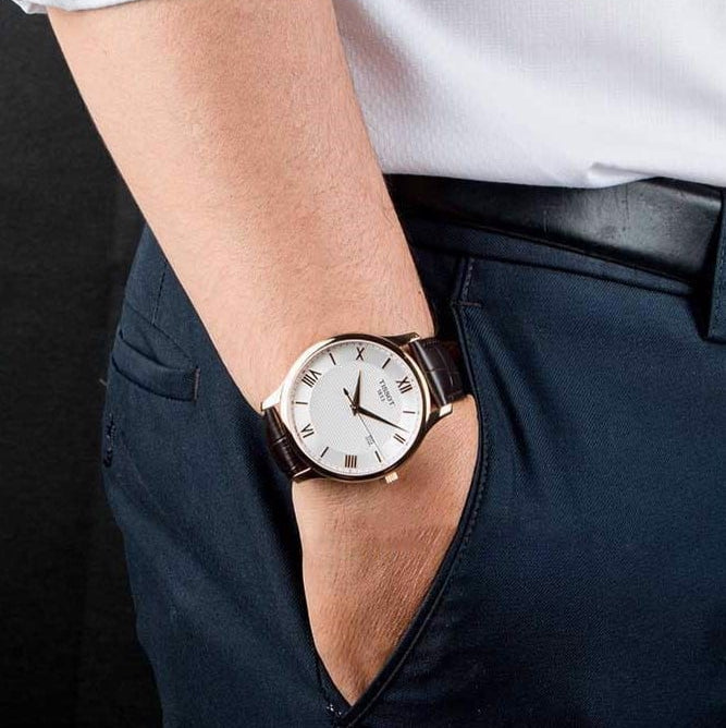 Tissot T Classic Tradition Silver Dial Brown Leather Strap Watch For Men - T063.610.36.038.00 Buy Now By Tissot