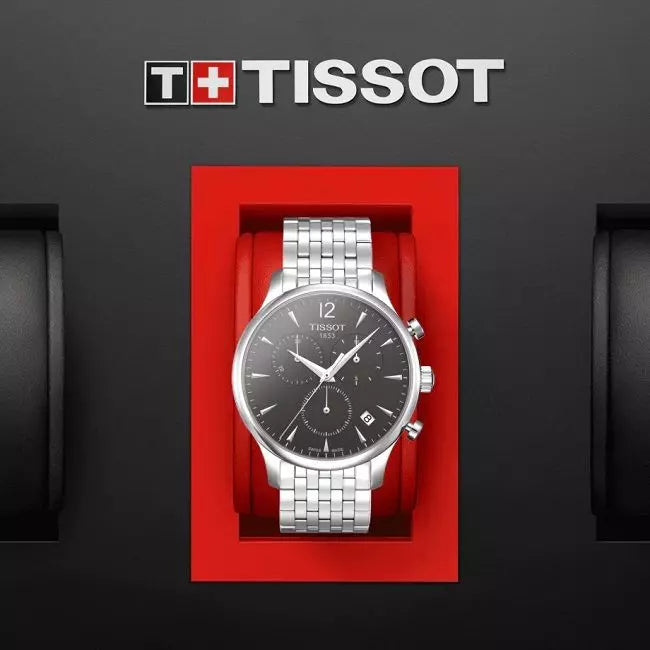 Tissot T Classic Tradition Chronograph Black Dial Silver Steel Strap Watch For Men - T063.617.11.067.00 Buy Now By Tissot