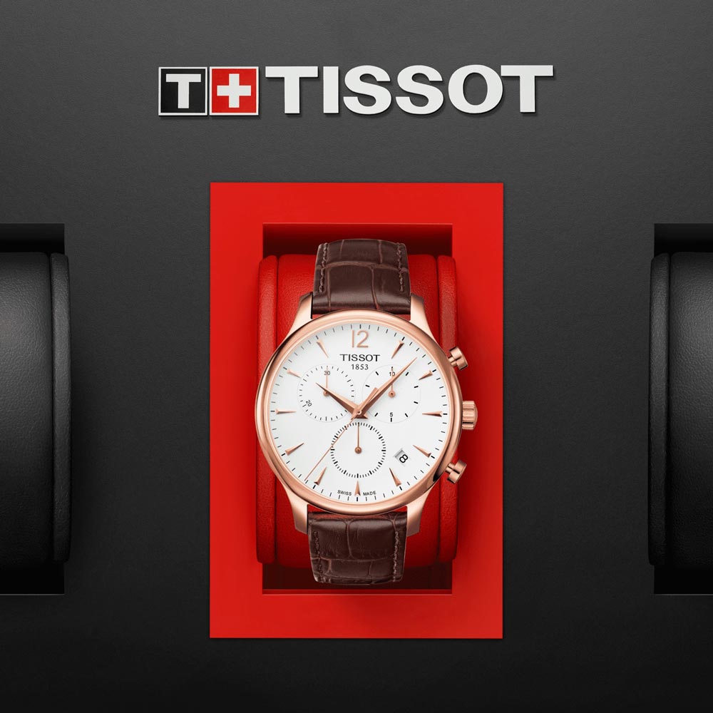 Tissot T Classic Tradition Chronograph White Dial Brown Leather Strap Watch For Men - T063.617.36.037.00 Buy Now By Tissot
