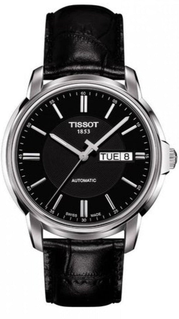 Tissot Automatics III Day Date Black Dial Black Leather Strap Watch For Men - T065.430.16.051.00 Buy Now By Tissot