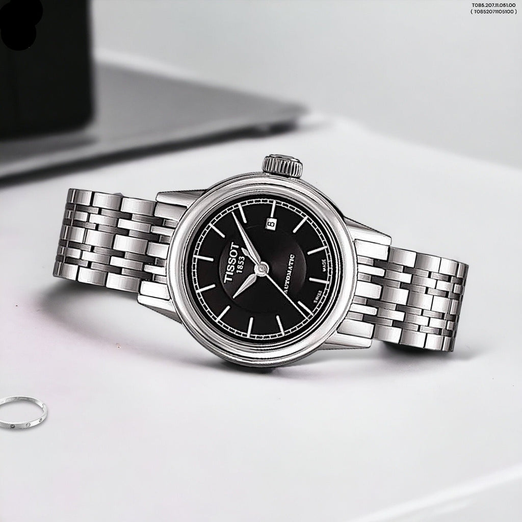 Tissot Carson Automatic Black Dial Silver Steel Strap Watch For Women - T085.207.11.051.00 Buy Now By Tissot